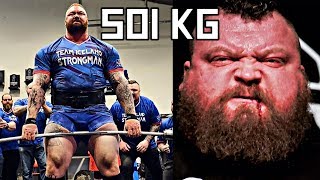 Hafthor Bjornsson VS Eddie Hall Battle for the World Record Deadlift 520kg Promo [upl. by Ecirbaf]