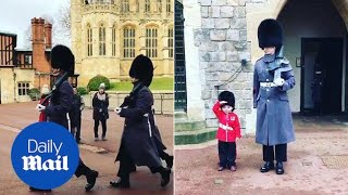 Fouryearold boy salutes next to guardsman at Windsor Castle  Daily Mail [upl. by Nylesor]