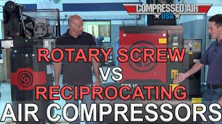 Rotary Screw VS Reciprocating Air Compressors  CompressedAirUSAcom [upl. by Ennaimaj]