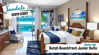 Dutch Beachfront SwimUp Club Junior Suite SLX  Sandals South Coast Jamaica  Full Tour amp Review 4K [upl. by Assiralk]