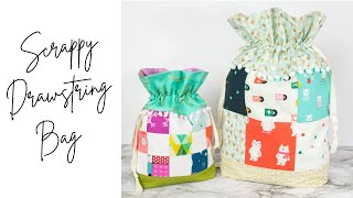 Scrappy Holiday Lined Drawstring Bags Tutorial  Easy Sewing Project [upl. by Tersina261]