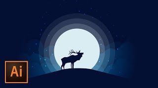 Animal Silhouette Moonlight Vector Illustration  Illustrator Tutorial [upl. by Wyck]