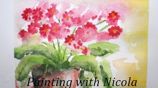 You can paint these Red Primulas in a Pot in watercolours in 20 minutes [upl. by Anabal]