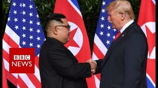 A historic moment Trump and Kim shake hands BBC News [upl. by Tray]