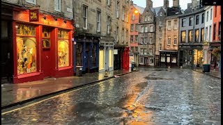 Scotland Walks Edinburgh Walking Castlehill Victoria street to Grassmarket on a rainy morning [upl. by Phillane175]